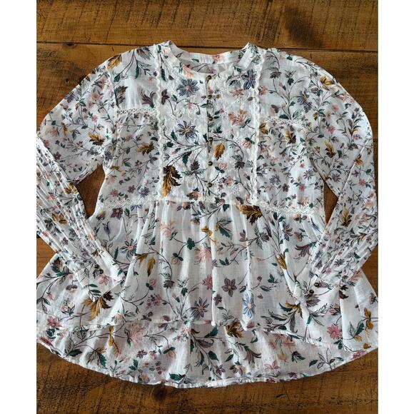 Womens Anthropologie Ginevra Floral Lace Babydoll Boho Long Sleeve Blouse XS - Picture 1 of 12